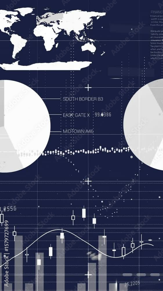 Aufkleber animation of financial digital data processing over dark background