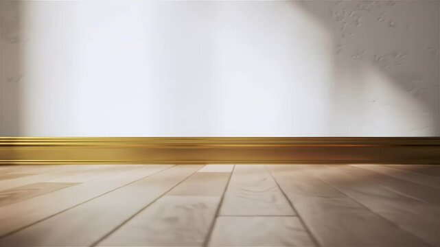Light Brown Hardwood Floor with Golden Baseboard Interior Detail Under Soft Light