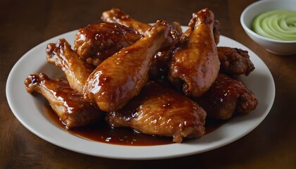 chicken wings covered in maple chili sauce on a plate