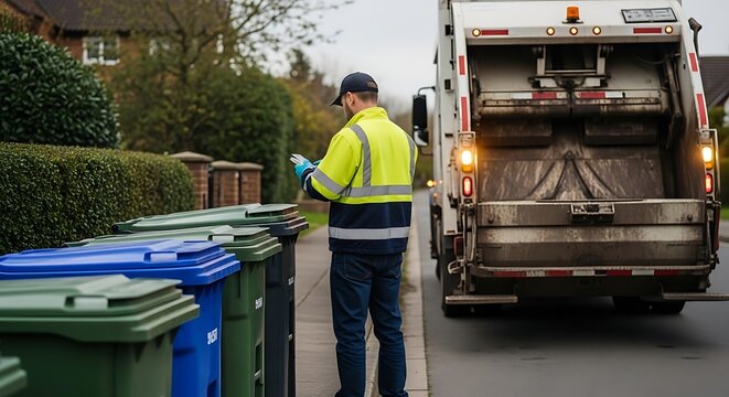 Waste Collector Checking Trash Schedule

