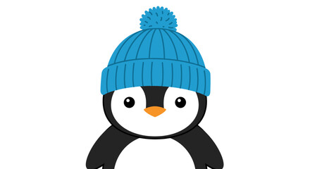 Naklejka premium Vector Penguin Character with Blue Winter Hat