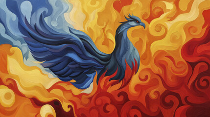 Obraz premium Vibrant phoenix rising from golden embers embodying strength and rebirth in fiery colors