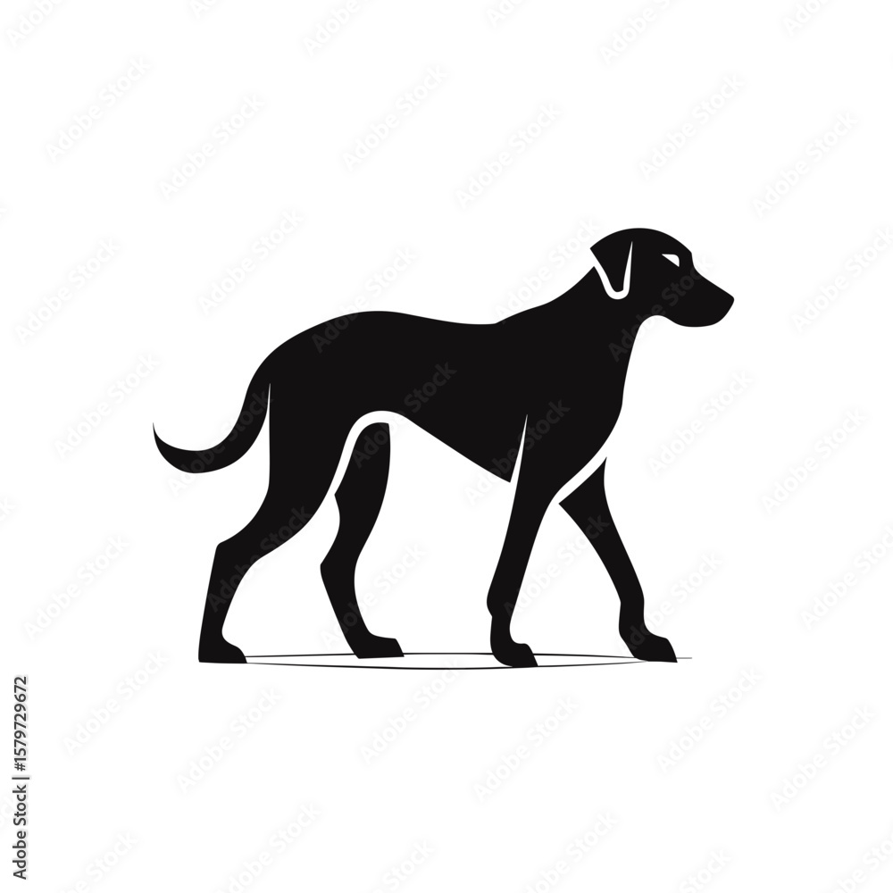 Poster silhouette of a canine walking with its tail curled and ears drooping in a minimalist style image ar