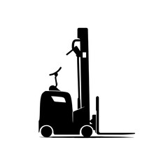 Isolated silhouette of a forklift with extended mast and forks in a minimalist style image view