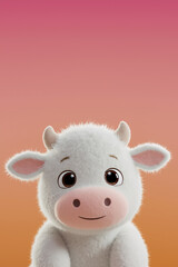 Cute cartoon cow character smiling against a colorful gradient background. Whimsical illustration of an adorable calf with large eyes.