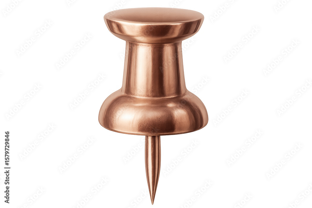 Poster close-up of a copper push pin isolated on a transparent background, perfect for pinning notes and re