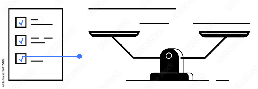 Aufkleber checklist with completed tasks aligned to a balanced scale visualizes organization and fairness. ide