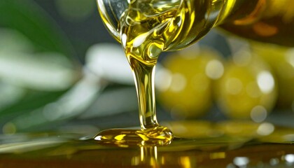 This close-up captures the continuous "anointing oil flow" of a thick, golden "oil" onto a smooth, reflective surface, emphasizing its texture and rich color