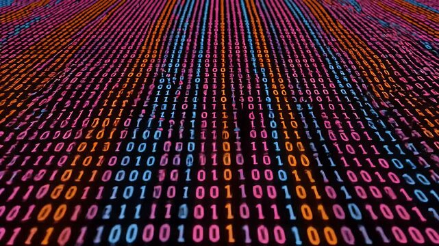 Abstract Binary Code Number Flowing in Parallel Lines on Black Background Digital Data Technology Concept
