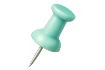 Close-up of a light green push pin isolated on a transparent background, ready for use in creative projects