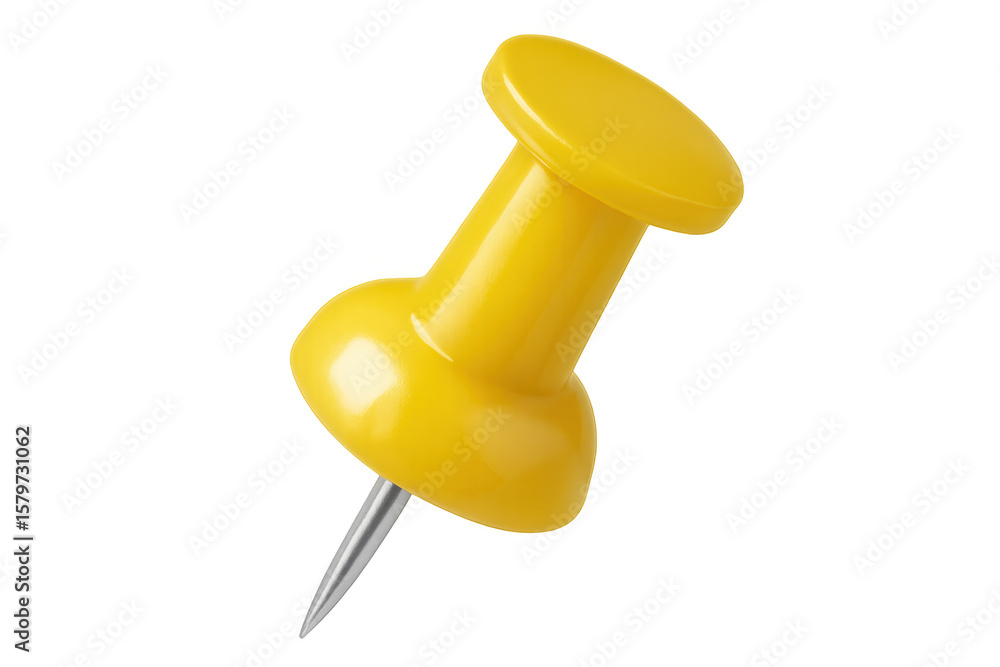 Poster shiny yellow push pin on a transparent background, perfect for adding a touch of color to office org