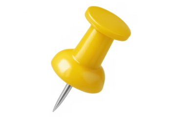 Shiny yellow push pin on a transparent background, perfect for adding a touch of color to office organization projects