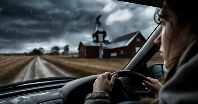 Distraught Driver in Rain