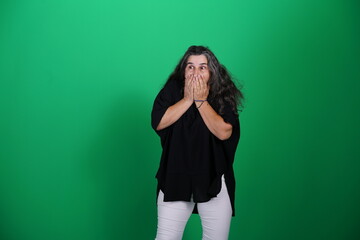 Unedited Portrait of Woman’s Face Expressing Various Emotions – Green Studio Background