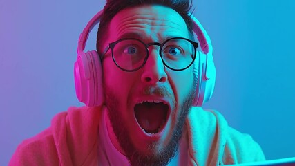 Excited Man Enjoying Digital Entertainment with Headphones and Tablet with ai generated
