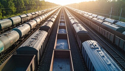 Railroad freight train, overhead view