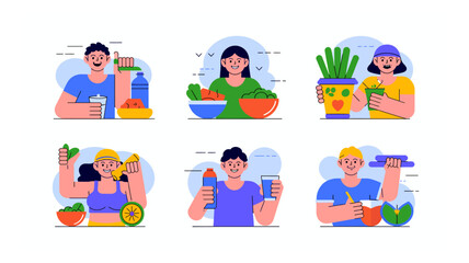 Diverse individuals embracing healthy lifestyle choices with nutritious food and regular exercise routines for overall wellbeing