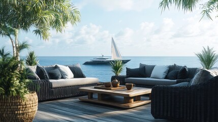 Fototapeta premium Outdoor patio with ocean view