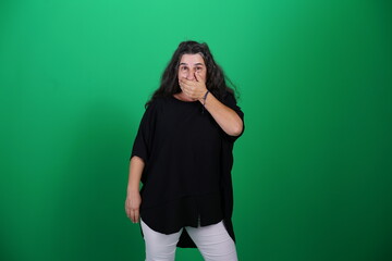 Unedited Portrait of Woman’s Face Expressing Various Emotions – Green Studio Background