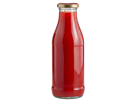 Glass bottle filled with red tomato juice isolated, Isolated On Transparent Background, Png