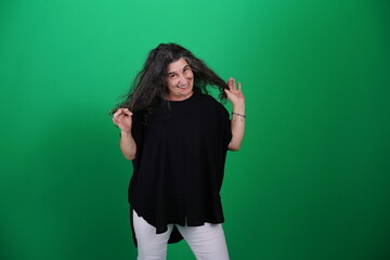 Unedited Portrait of Woman’s Face Expressing Various Emotions – Green Studio Background
