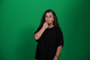Unedited Portrait of Woman’s Face Expressing Various Emotions – Green Studio Background