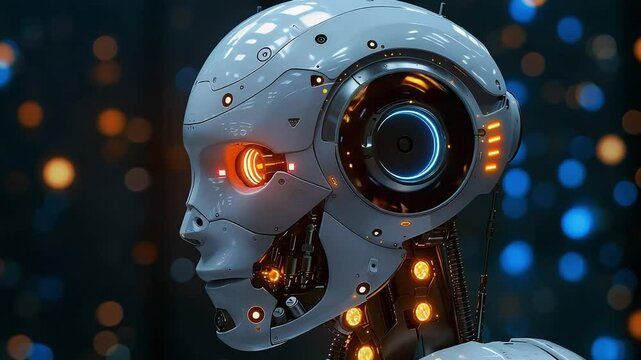 Futuristic robot head profile view