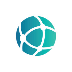 Blue globe with grid lines floating in cyberspace. Digital network technology icon symbol illustration