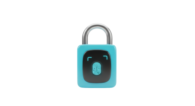 Blue Smart Lock with Fingerprint Scanner on Transparent Background