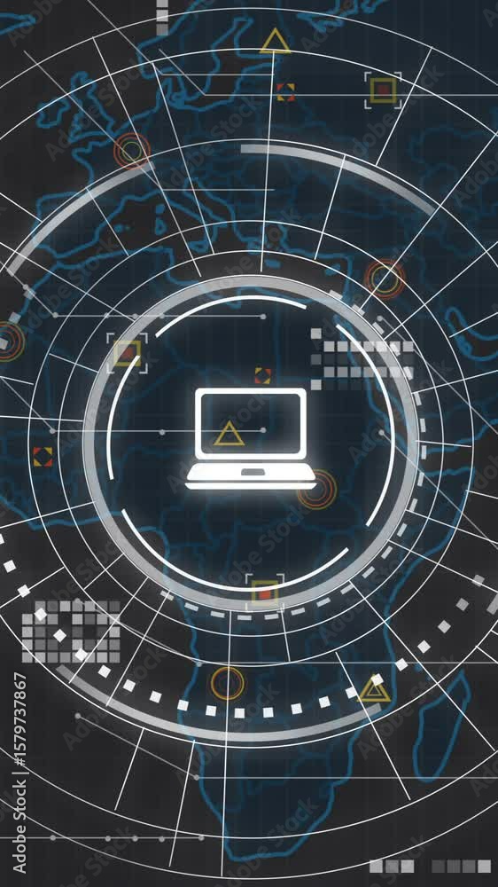 Poster digital network and data processing animation over world map background