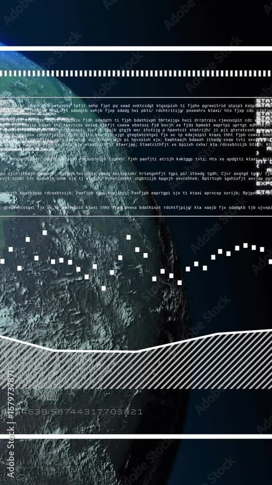 Poster digital data processing animation over earth from space