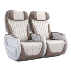 3D Render of Two Airplane Seats in Beige and Brown Leather on a transparent background - Luxury Travel, First Class Seating