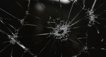 background Shattered glass, reflective Black chrome, Cracks and reflective effect Abstraction of broken glass with a fancy shard pattern in a black chrome finish