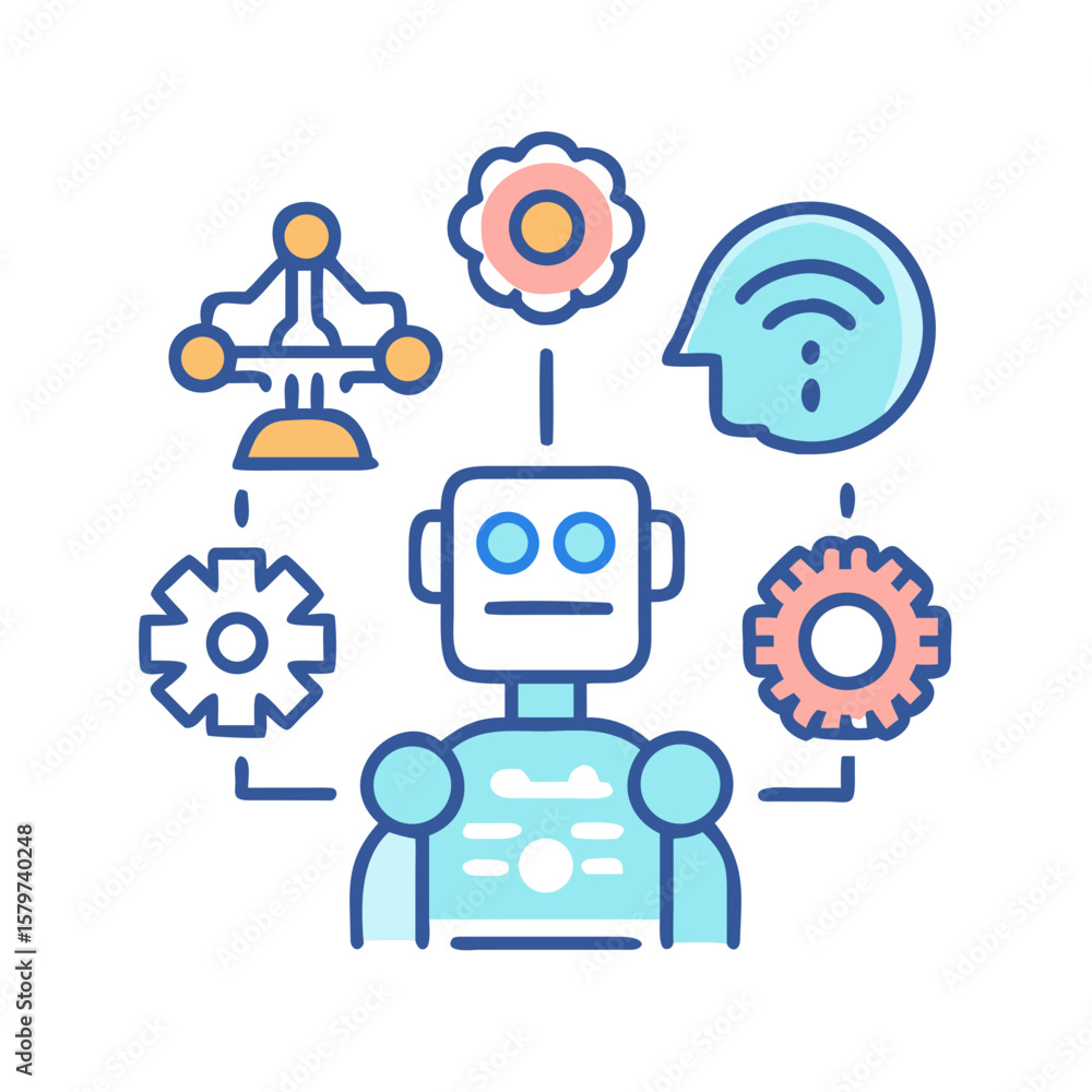 Aufkleber robot with artificial intelligence and machine learning concepts
