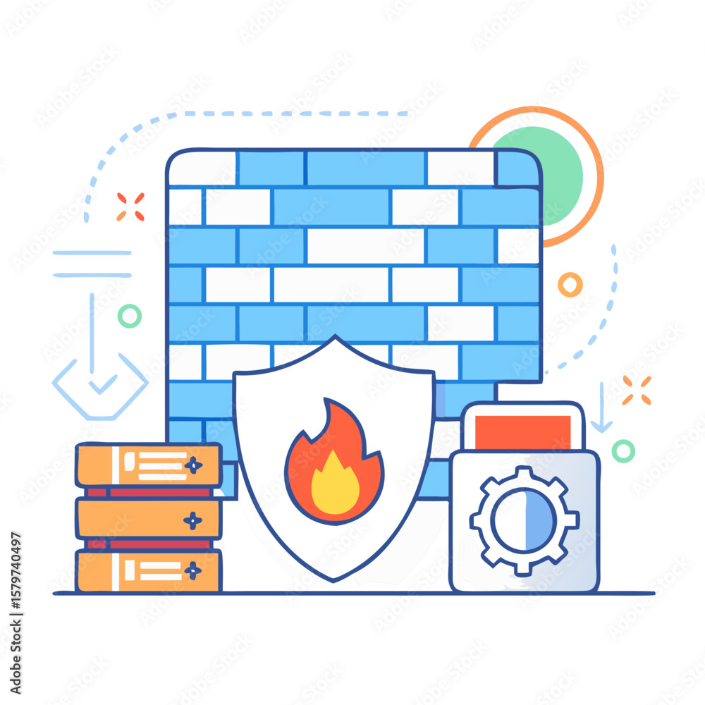 Poster cybersecurity firewall protection with data servers and settings