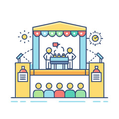 Fototapeta premium Political Debate Stage with Candidates and Audience Illustration