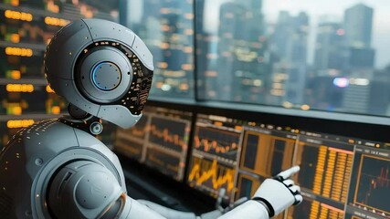 Robot operating financial data in server room footage - Powered by Adobe