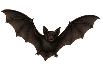 Obraz premium Detailed illustration of a bat with outstretched wings, showcasing intricate textures and features, set against a transparent background