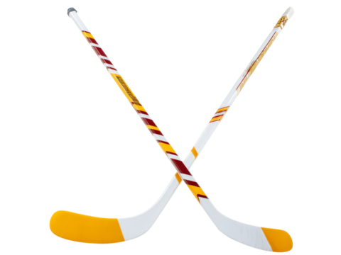 Two crossed hockey sticks yellow maroon white design, Isolated On Transparent Background, Png