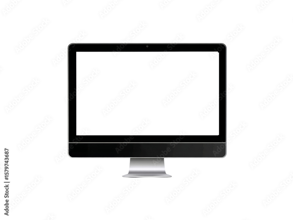 Poster modern all in one desktop computer mockup isolated on black background, isolated on transparent back