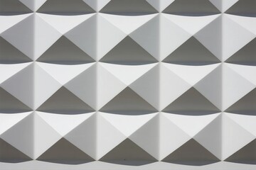 Striking white wall featuring a repetitive geometric pyramid pattern, creating a modern, three-dimensional, and minimalist architectural texture with captivating light and shadow play.