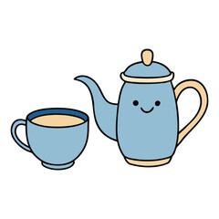 Contour of the cup and teapot with smooth, elegant curves, rounded handles, and defined spouts, creating a simple, classic tea set outline for easy recognition.
