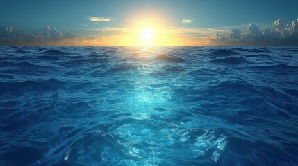Vibrant Ocean Scenery with Clear Water and Bright Sunset Reflection