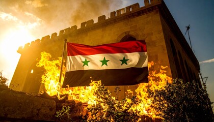シリアの国旗が燃えている