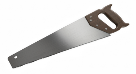 Wood Saw Isolated on White Background – High-Quality Handsaw Tool for Carpentry, Woodworking, DIY Projects, Construction, and Craftsmanship with Clear Transparent Edges