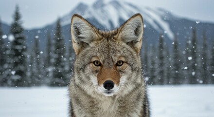 Fototapeta premium Coyote portrait in snowy landscape