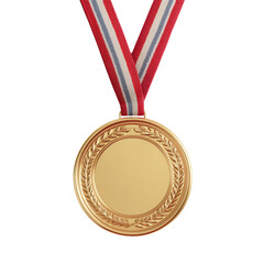 Gold, silver, and bronze sports medals with red ribbons symbolize achievement and victory for champions in competition