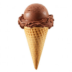 Ice cream cone isolated on transparent PNG background, sweet dessert with scoop in waffle cone, cut-out for design, menu, or digital art use