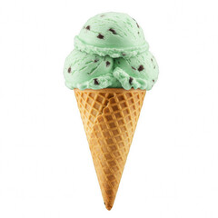 Ice cream cone isolated on transparent PNG background, sweet dessert with scoop in waffle cone, cut-out for design, menu, or digital art use