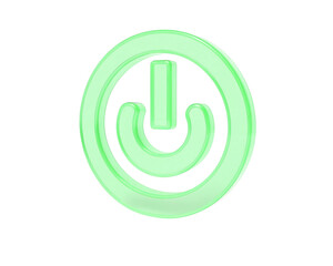 Green 3D power icon. A universal symbol for on/off, start, and energy functions in digital interfaces, websites, and app designs. Isolated graphic element on transparent background, PNG cutout.